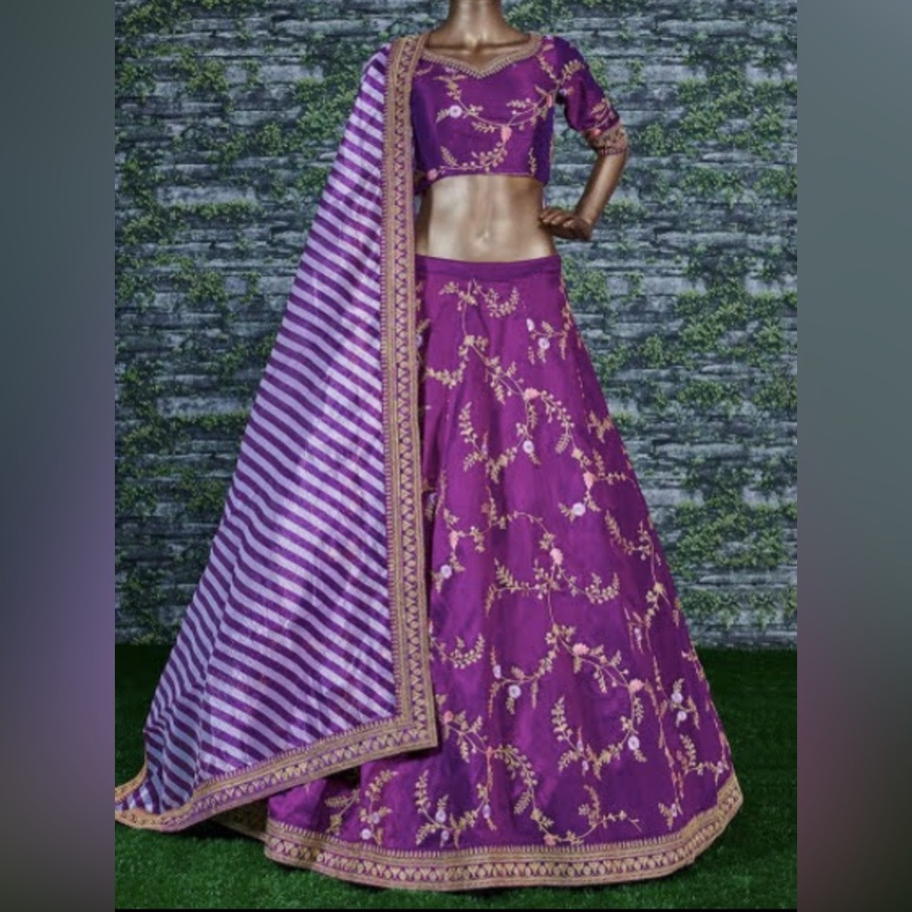 Purple Embroidered Women's Lehenga